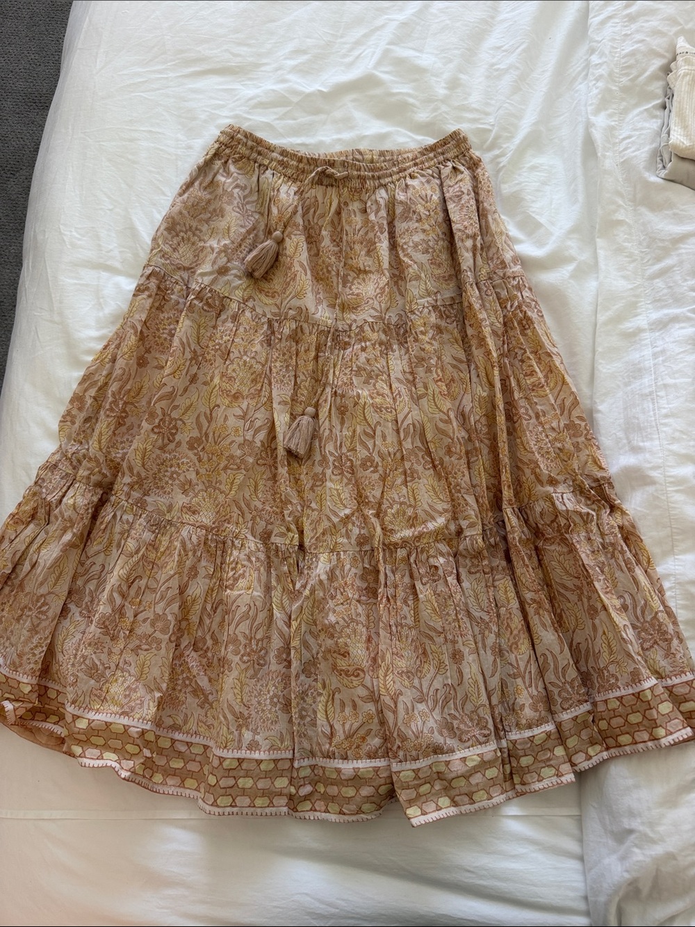 Cleobella Blush Beige Floral Tiered Midi Skirt